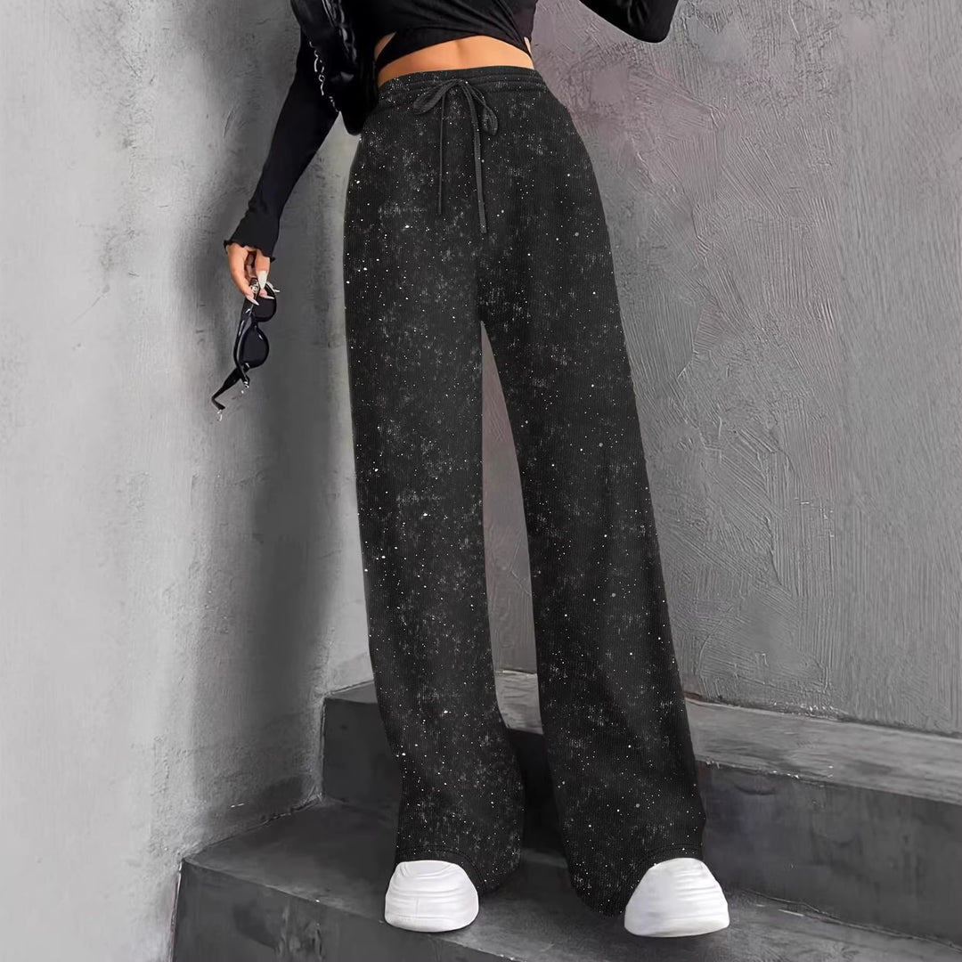 Damen nan weite Strickhose mit hochgeschnittenem Bund und Kordelzug EB