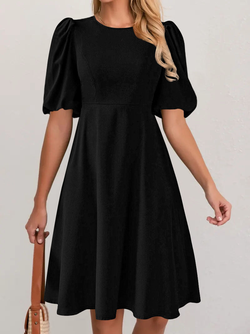 Damen A-Linien Kleid mit voluminösen Puffärmeln EB