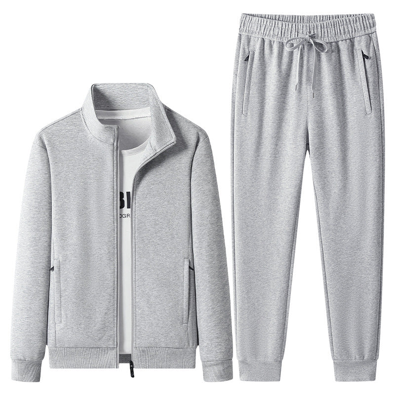 Herren Freizeit-Trainingsanzug Set mit Stehkragen Reißverschlussjacke und Jogginghose aus French Terry EB