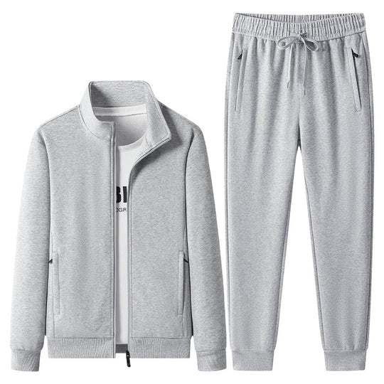 Herren Freizeit-Trainingsanzug Set mit Stehkragen Reißverschlussjacke und Jogginghose aus French Terry EB