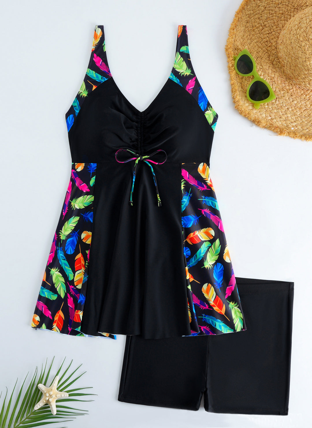 Damen Strandkleid Badeanzug mit elegantem Leopardenmuster EB