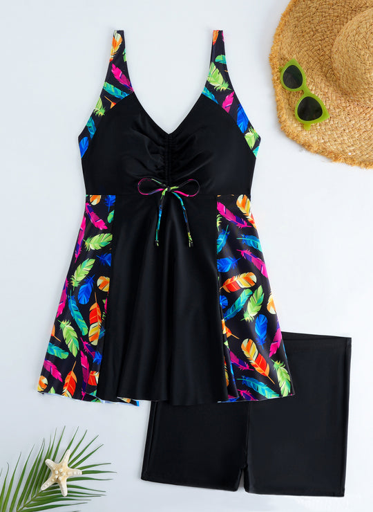 Damen Strandkleid Badeanzug mit elegantem Leopardenmuster EB
