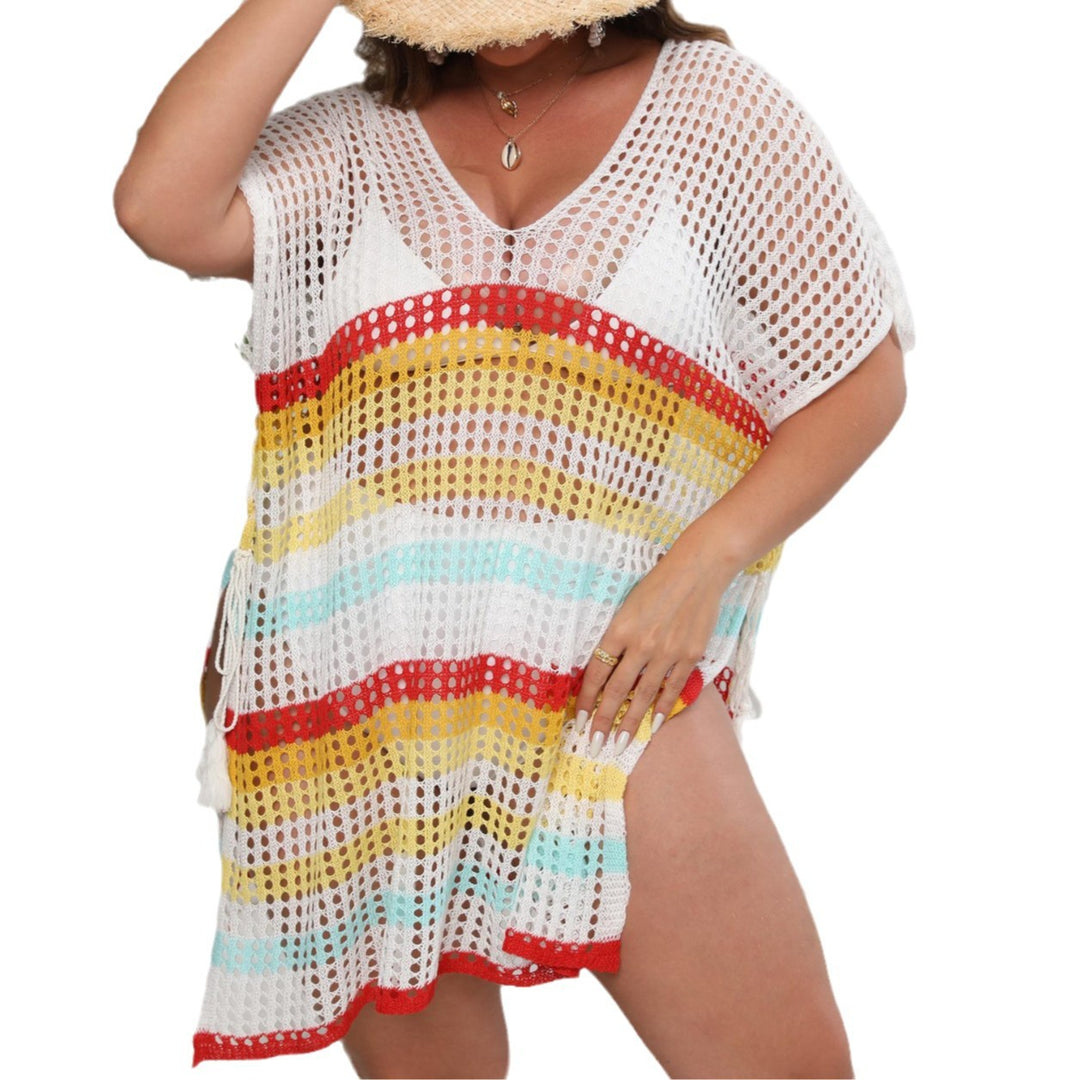 Damen luftiger Strandüberwurf mit buntem Lochdesign EB