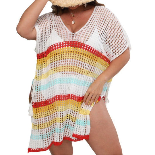 Damen luftiger Strandüberwurf mit buntem Lochdesign EB