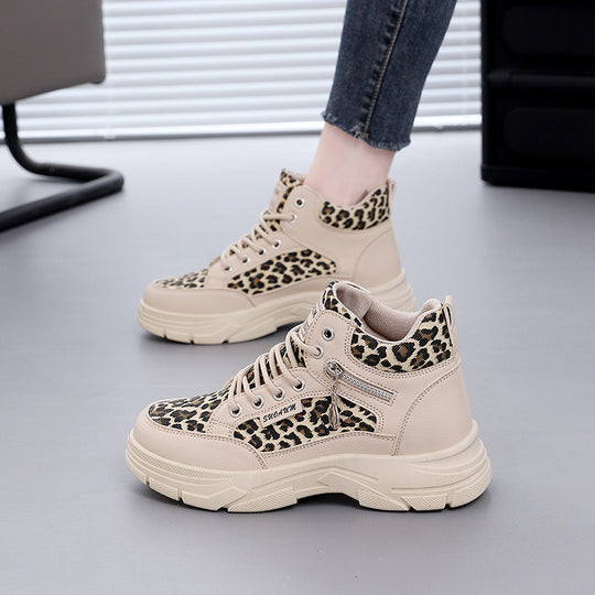 Damen High-Top Sneakers mit auffälligem Leopardenmuster und trendiger Sohle EB