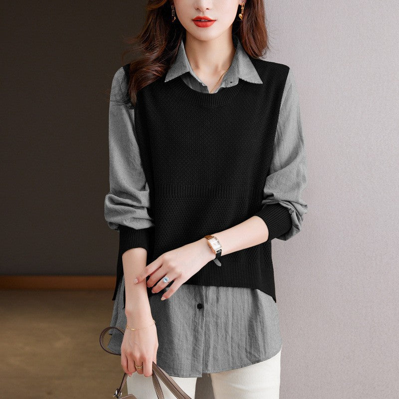 Damen Strickpullover mit einzigartiger Layered-Optik und feiner Struktur EB