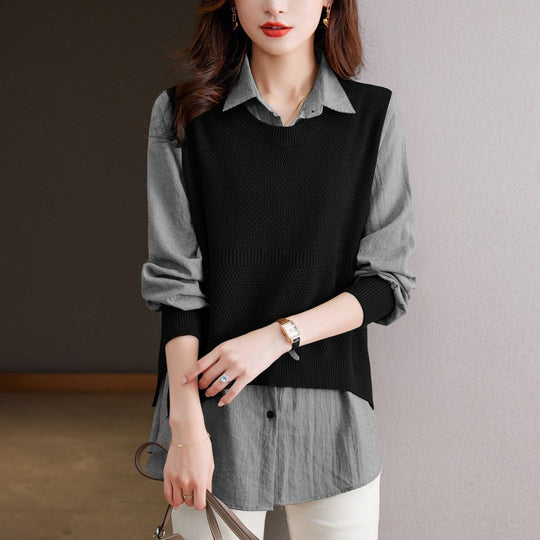 Damen Strickpullover mit einzigartiger Layered-Optik und feiner Struktur EB