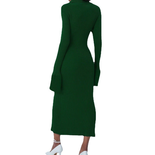 Damen Strickkleid mit modischem Knopfverschluss und elegantem Schlitz EB