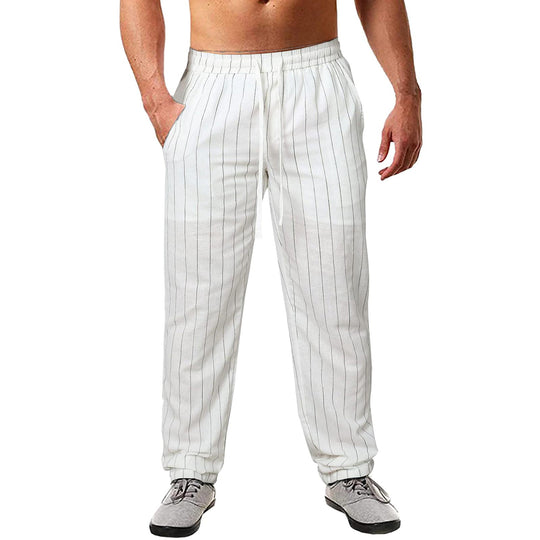 Herren lässige Streifen-Hosen aus Baumwollmix mit elastischem Bund und praktischen Eingrifftaschen EB