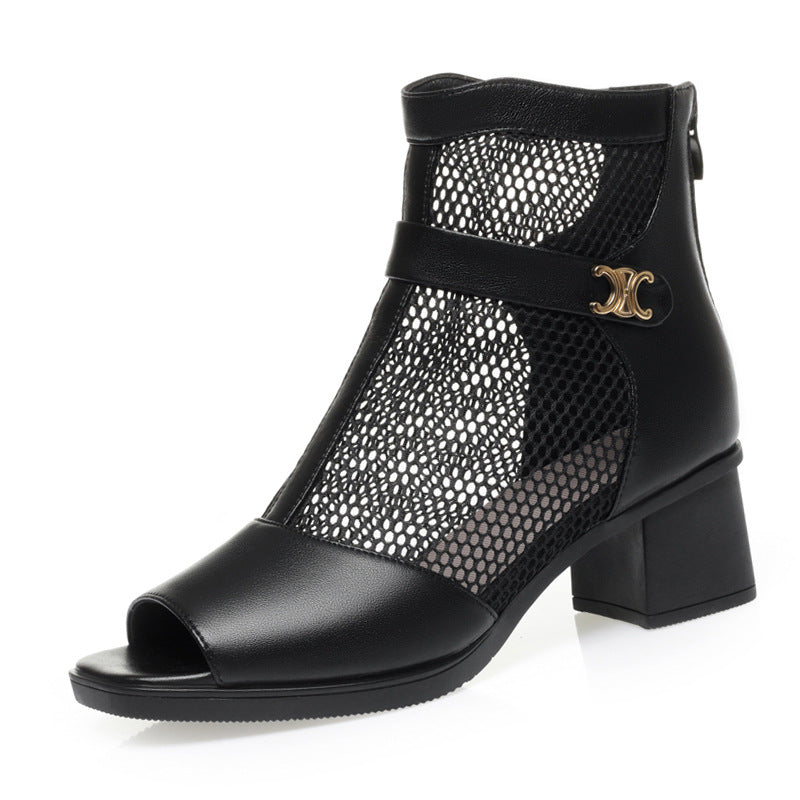 Damen Modische Ankle Boots mit luftiger Netzstruktur und eleganter Schnalle EB
