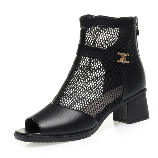 Damen Modische Ankle Boots mit luftiger Netzstruktur und eleganter Schnalle EB