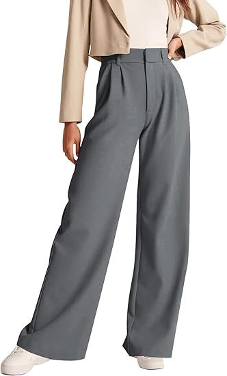 Damen weite High-Waist Hose mit Falten- und Bunddetails EB