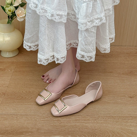 Damen elegante Slip-On Ballerinas mit goldenen Schnallen EB