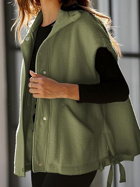 Damen Oversized Fleecewestenjacke mit seitlichen Eingrifftaschen und Druckknopfverschluss EB