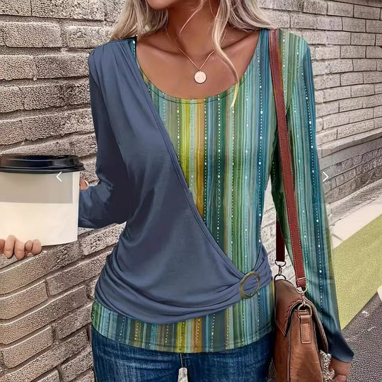 Damen Wickeloberteil mit modischem Ringdetail und attraktiven Streifen EB