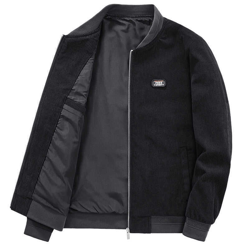 Herren Leichter Cordblouson mit wattiertem Innenfutter, Rippbündchen und Logo-Patch EB