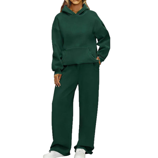 Damen nan Cozy-Loungewear-Set mit oversized Kapuzenpullover, Kängurutasche und weiten Palazzo-Jogginghose EB
