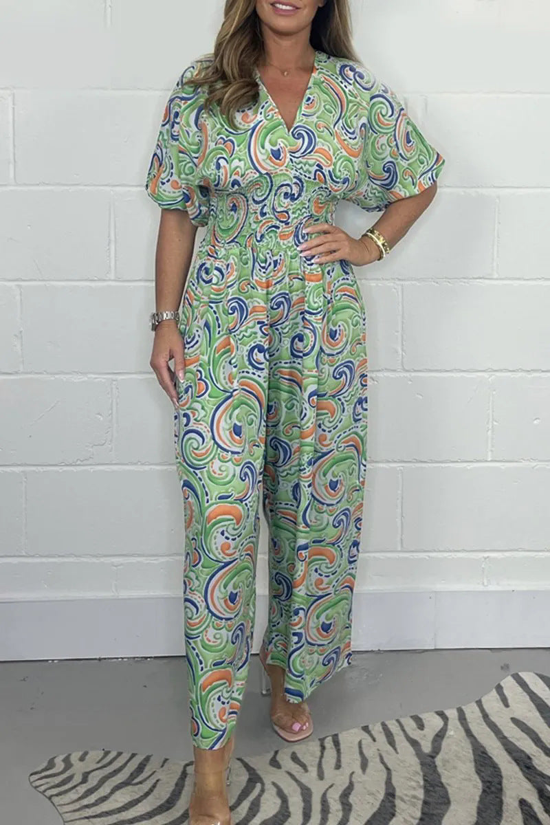 Damen Fließendes Jumpsuit mit elegantem Paisleymuster und Taillierung EB