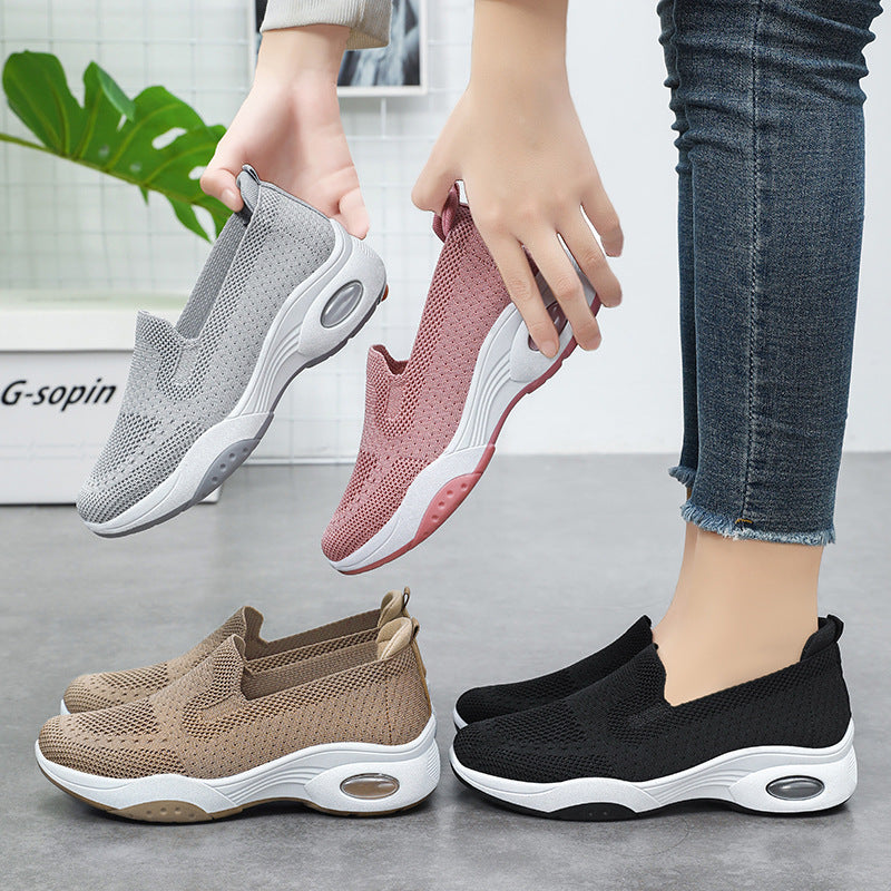 Damen nan nahtloser Strick-Freizeit-Sneaker mit atmungsaktiver Mesh-Oberschicht und sichtbarer Luftkissen-Zwischensohle EB