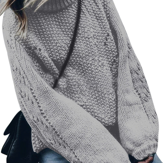 Damen Grobstrickpullover mit weitem Schnitt und modischem Rollkragen EB