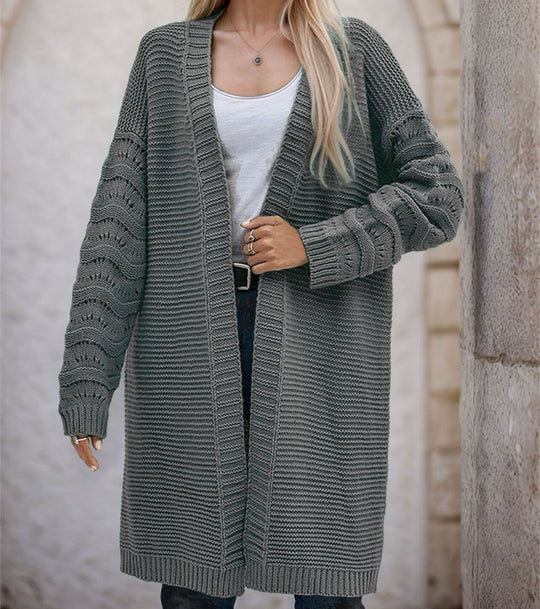 Damen Langer Strickcardigan mit luftiger Maschenstruktur und offener Front EB