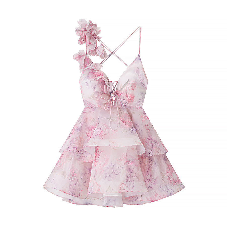 Damen Maxikleid mit asymmetrischem Schnitt und verspieltem Rüschendesign EB