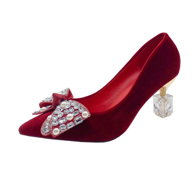 Damen elegante High Heel Pumps mit funkelndem Schleifenakzent EB