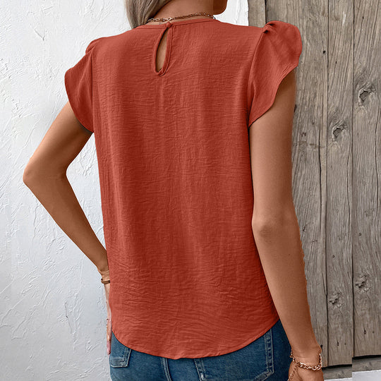 Damen Elegantes Oberteil mit Puffärmeln und V-Ausschnitt EB