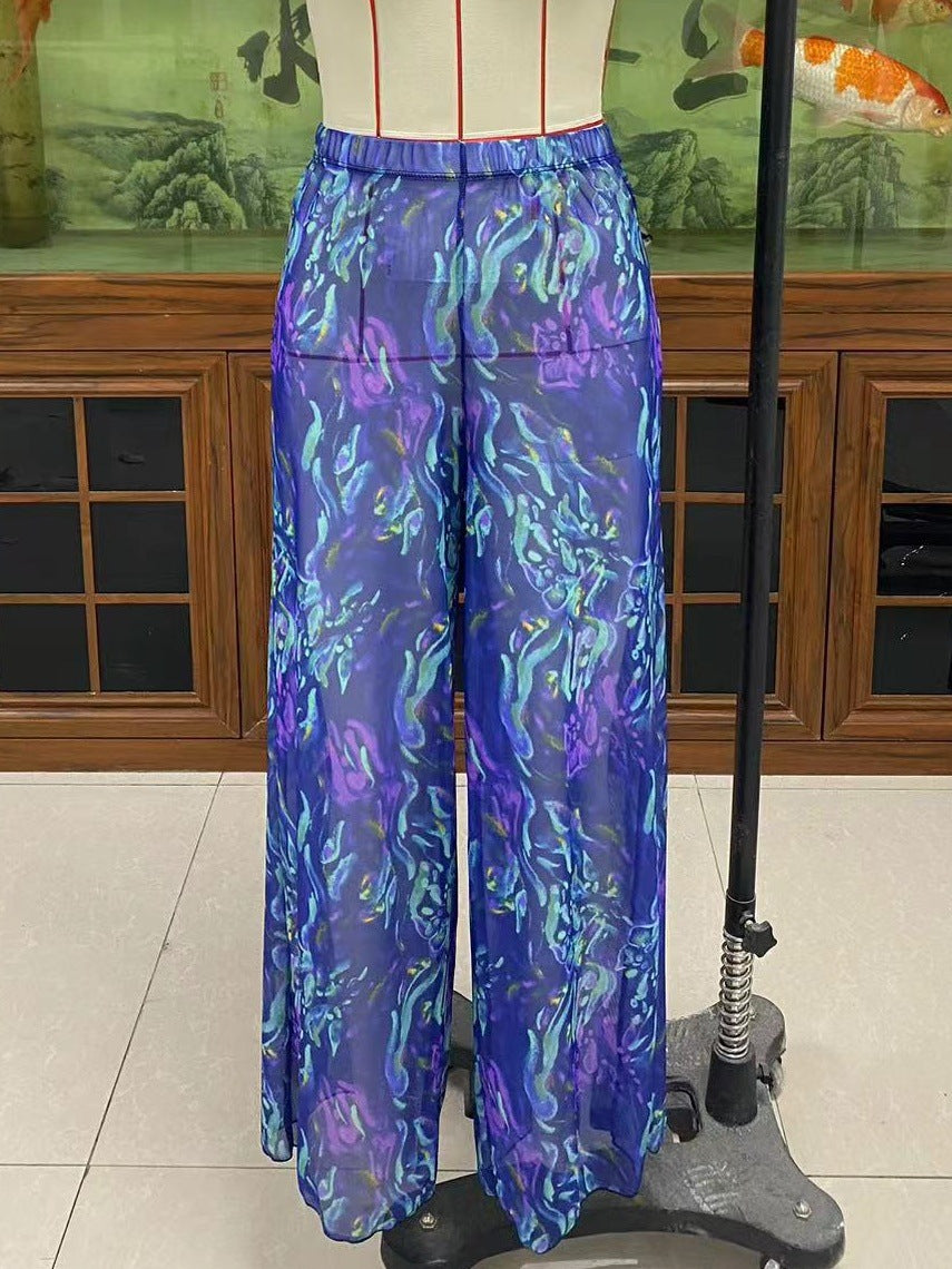 Damen Elegante Strandhose mit floralem Muster EB