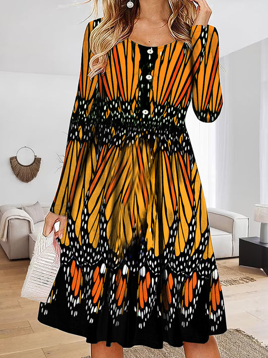 Damen Maxikleid mit einzigartigem Schmetterlingsdesign und Knopfdetails EB