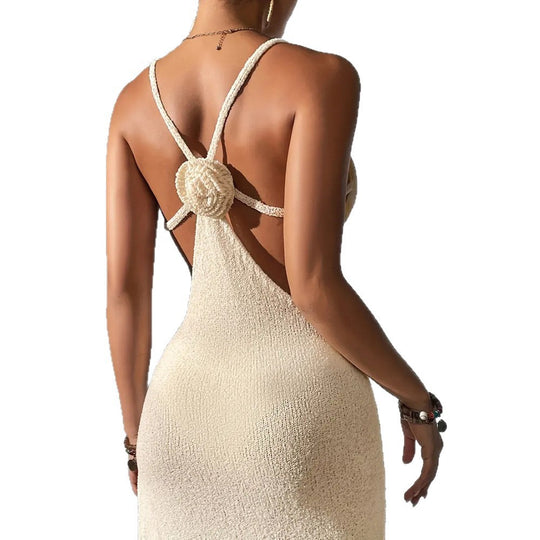 Damen figurbetontes Sommermaxikleid mit aufregendem Seitenschlitz EB