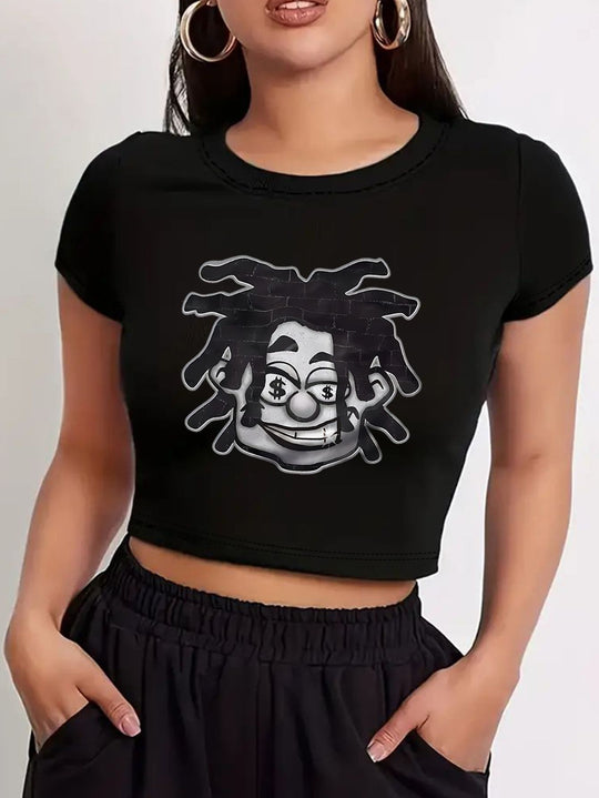 Damen Crop-Top mit kreativem Grafikdesign und modernem Schriftzug EB