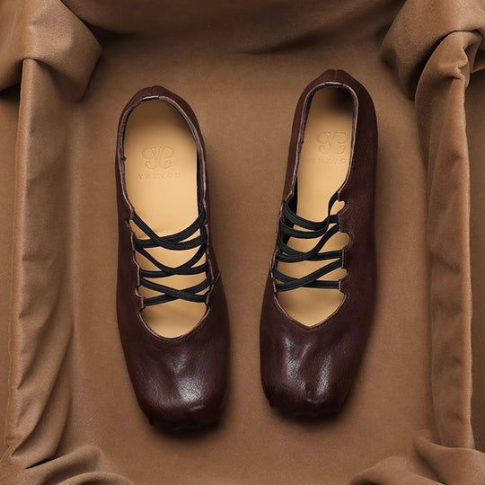 Damen Ballerina-Schuhe mit raffiniertem Schnürdesign und weicher Lederoberfläche EB
