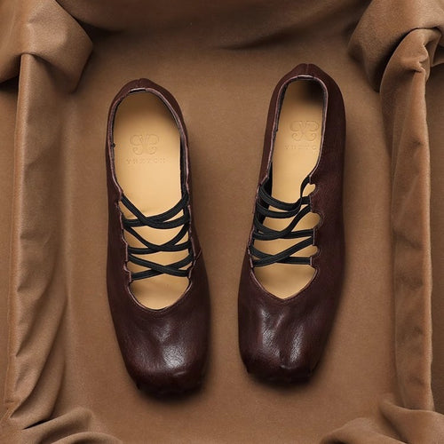 Damen Ballerina-Schuhe mit raffiniertem Schnürdesign und weicher Lederoberfläche EB