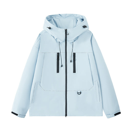 Herren wasserabweisende Outdoor-Jacke mit verstellbarer Kapuze und multifunktionalen Taschen EB