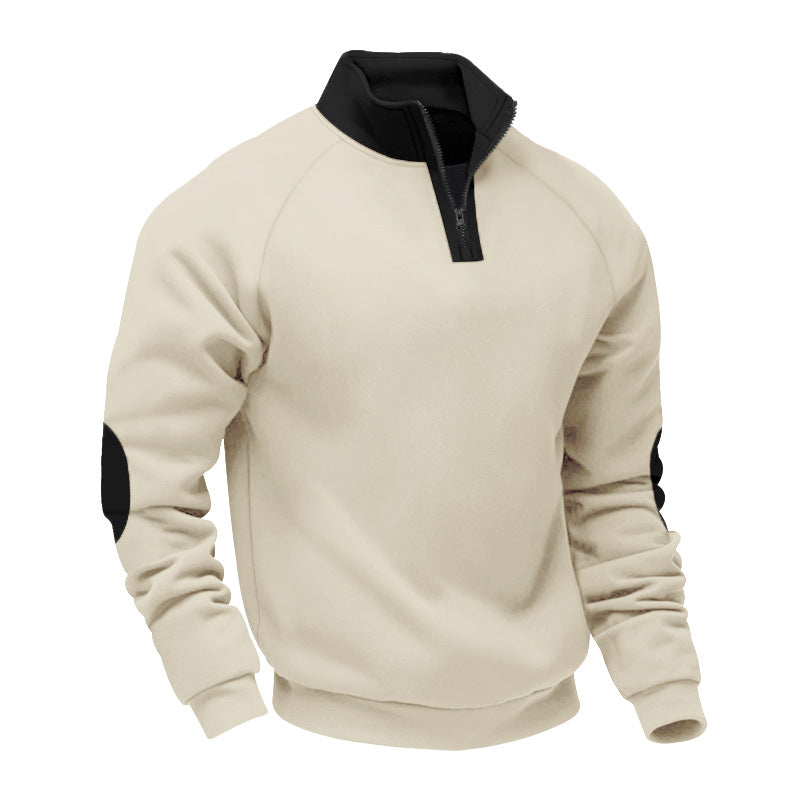Herren nan Halbzip-Sweatshirt mit Stehkragen, Raglanärmeln und Ellbogenpatches EB