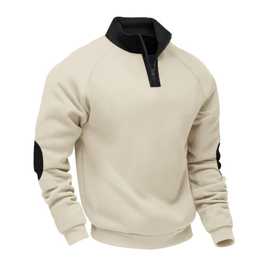 Herren nan Halbzip-Sweatshirt mit Stehkragen, Raglanärmeln und Ellbogenpatches EB