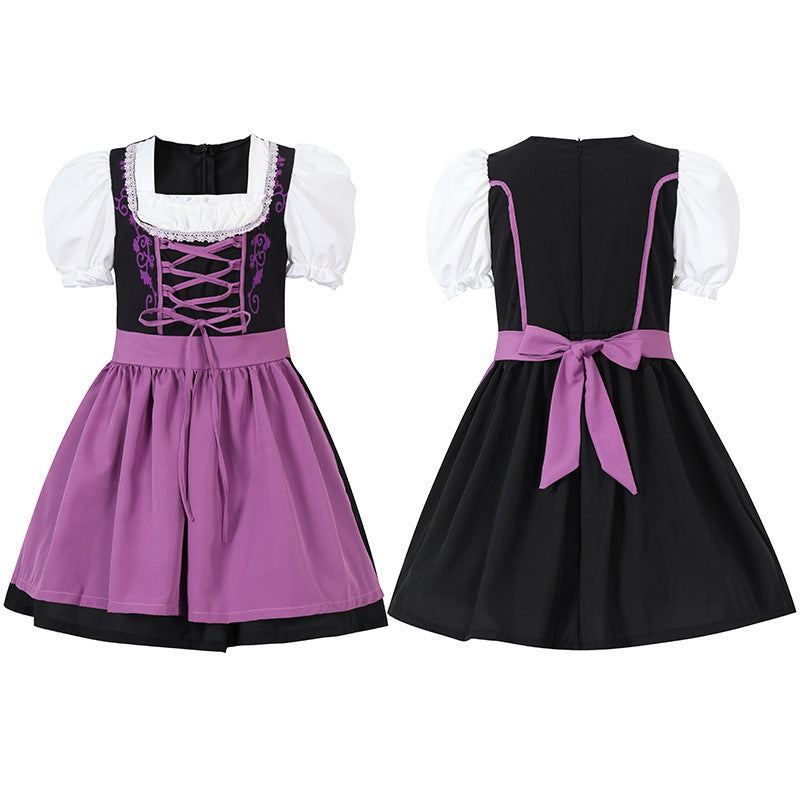 Damen nan trachtiges Dirndlkleid mit geschnürtem Mieder, Puffärmeln und abnehmbarer Schürze EB