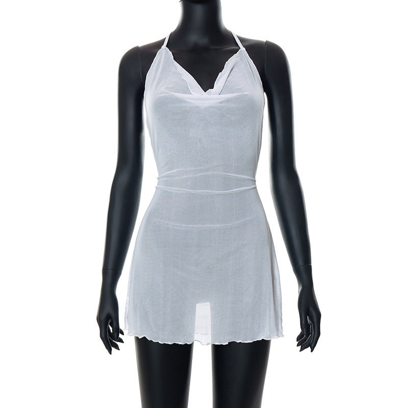 Damen luftiges Chiffonkleid mit femininem Ausschnitt und feinen Rüschen EB