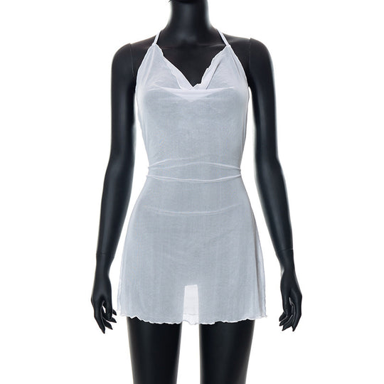Damen luftiges Chiffonkleid mit femininem Ausschnitt und feinen Rüschen EB