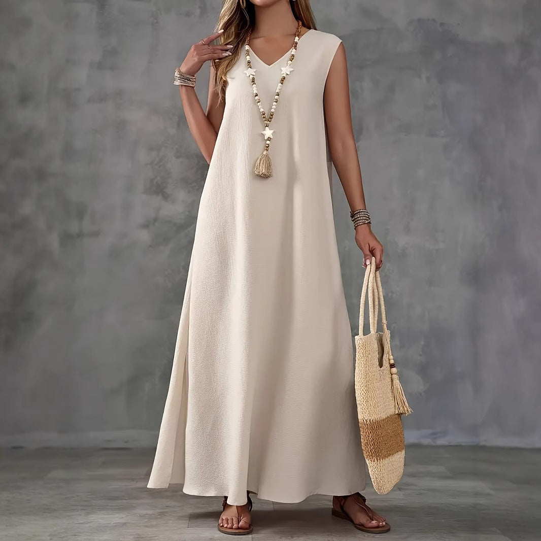 Damen Maxikleid mit schickem V-Ausschnitt und seitlichen Schlitzen EB
