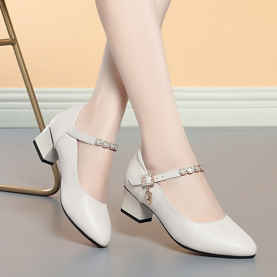 Damen elegante Pumps mit modischer Riemchenverzierung und bequemem Blockabsatz EB