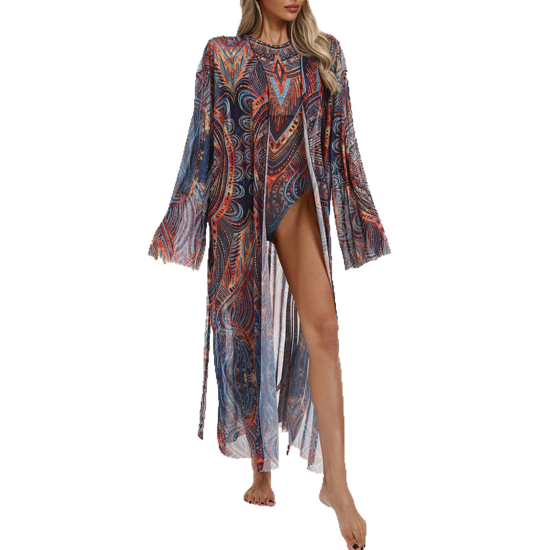 Damen Transparenter Strandkimono mit floralen Mustern EB