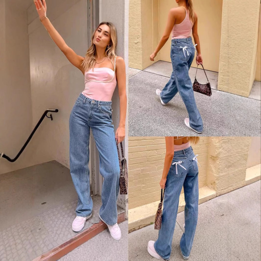 Damen Hohe Taille Jeans mit weitem Bein und klassischem Schnitt EB