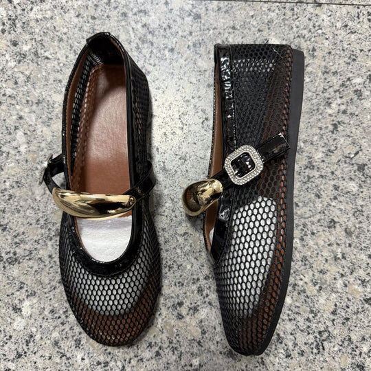 Damen Stilettos mit netzartigem Obermaterial und moderner Schnallenapplikation EB