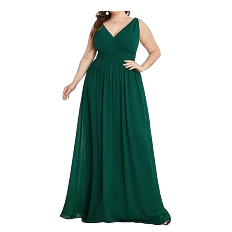 Damen Maxikleid mit eleganter A-Linie und tiefem V-Ausschnitt EB