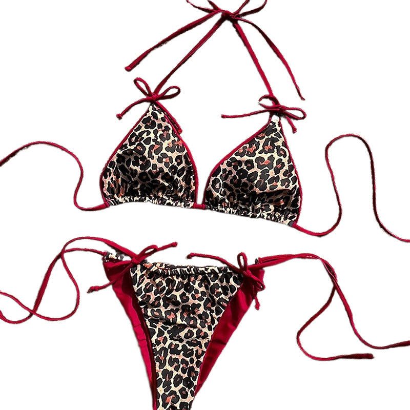 Damen Triangel-Bikini mit verspieltem Animal-Print und eleganten Bindebändern EB