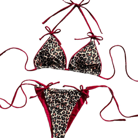 Damen Triangel-Bikini mit verspieltem Animal-Print und eleganten Bindebändern EB