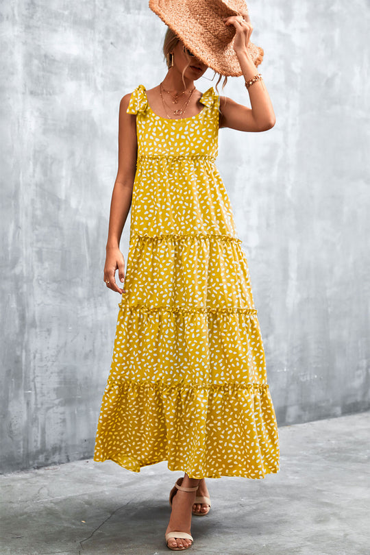 Damen Maxikleid mit verspieltem Volant und zartem Muster EB