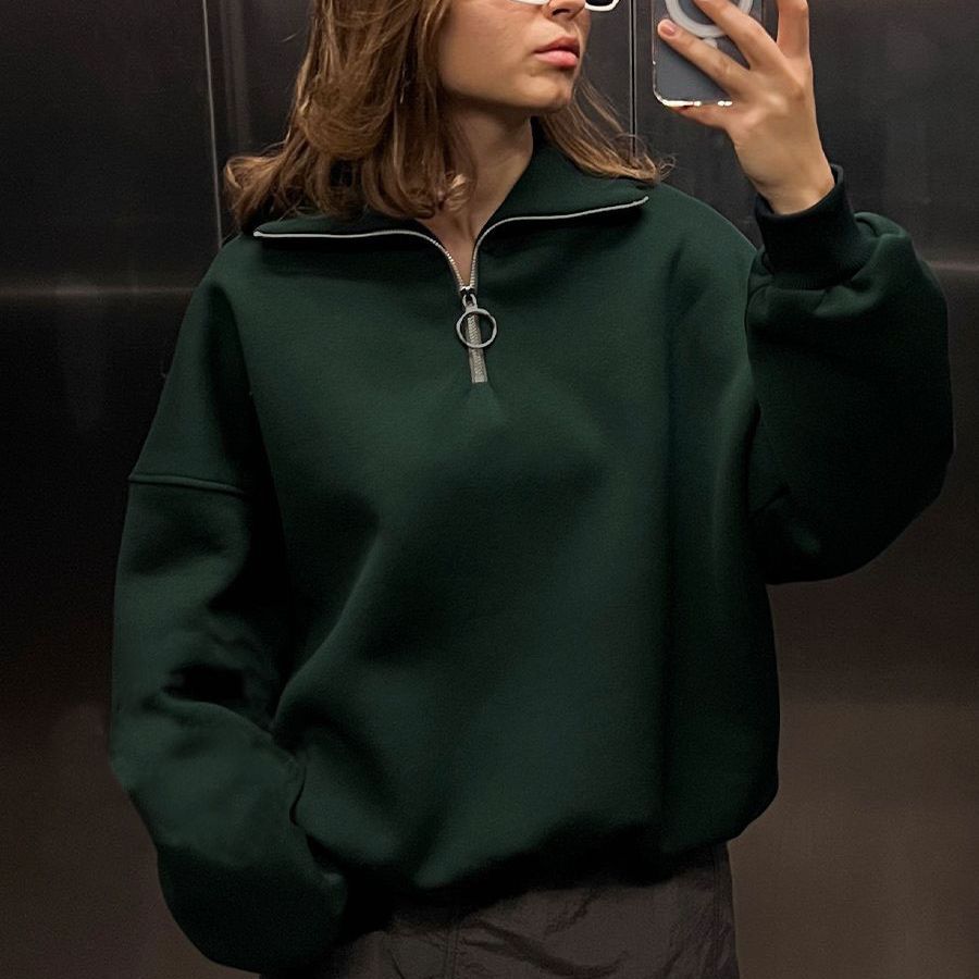 Damen modischer Pullover mit Reißverschluss und hohem Kragen EB